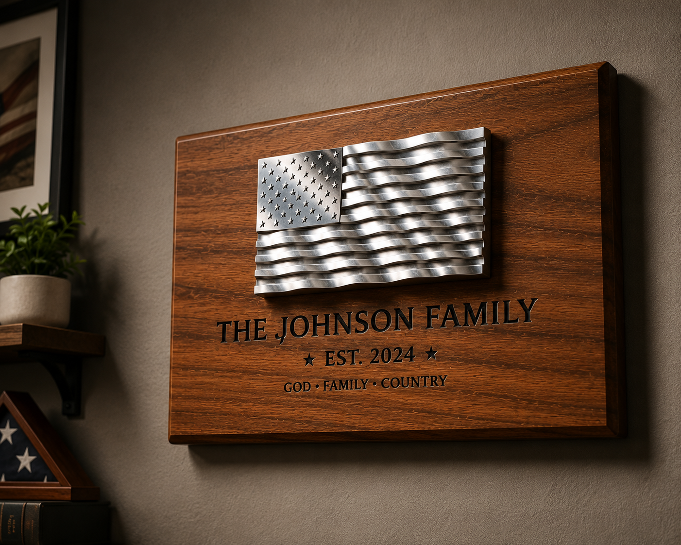 Custom CNC Machined Aluminum American Flag – Personalized Metal Wall Art