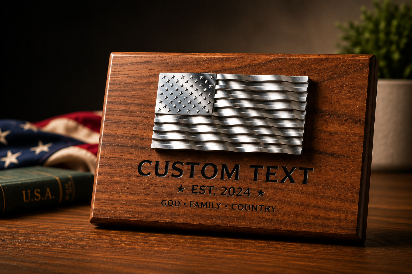 Custom CNC Machined Aluminum American Flag – Personalized Metal Wall Art