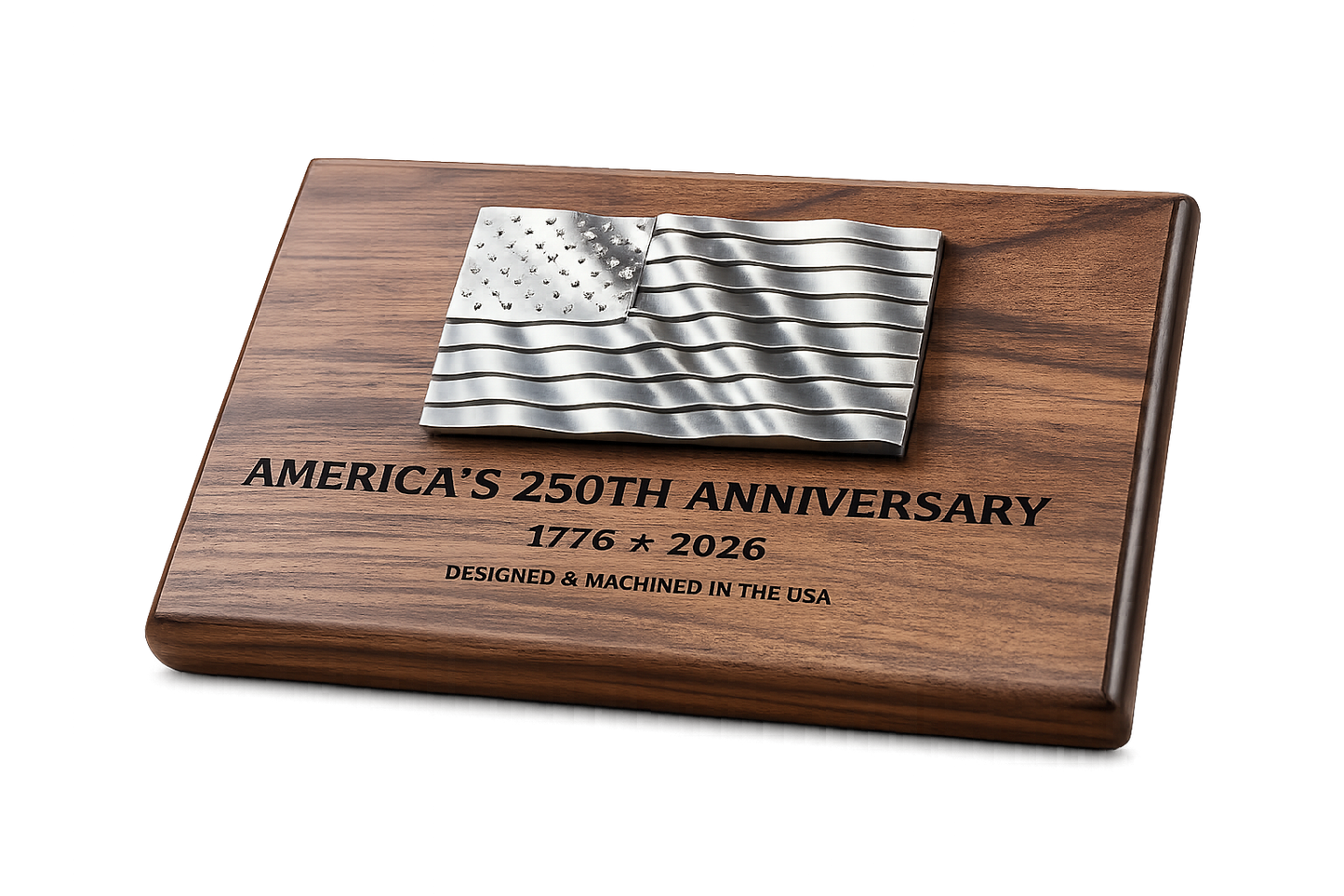 America's 250th Anniversary CNC Machined American Flag Plaque | Walnut & Aluminum | Patriotic Desk Decor | Made in USA | 1776–2026